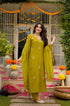 Alvami Women's Green Embroidered Silk Straight Kurta Pant with Dupatta set