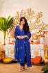 Alvami Women's Blue Embroidered Silk Straight Kurta Pant with Dupatta set