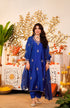 Alvami Women's Blue Embroidered Silk Straight Kurta Pant with Dupatta set