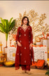 Alvami Women's Red Embroidered Silk Straight Kurta Pant with Dupatta set