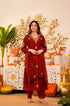 Alvami Women's Red Embroidered Silk Straight Kurta Pant with Dupatta set