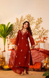 Alvami Women's Red Embroidered Silk Straight Kurta Pant with Dupatta set