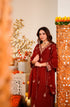 Alvami Women's Red Embroidered Silk Straight Kurta Pant with Dupatta set