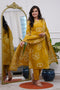 Alvami Women's Yellow Viscose Printed Straight Kurta Pant with Dupatta Set