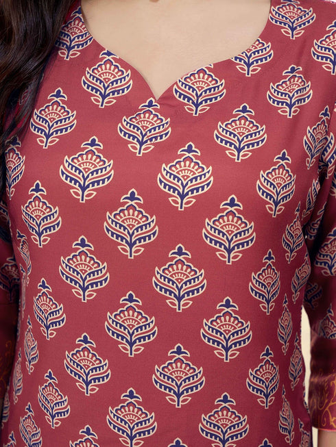 Alvami Women's Maroon Printed Straight Kurta Pant Set with Dupatta