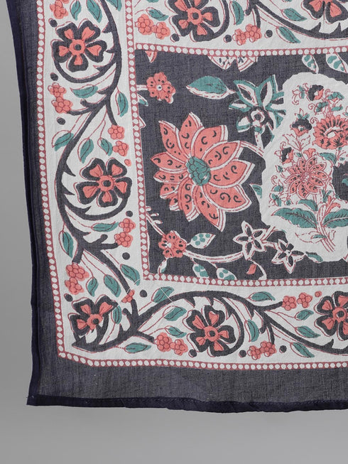 Viscose Floral Printed Blue Kurta And Pant Set With Dupatta