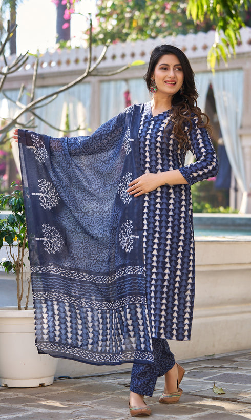 Light Sky Printed Pure Cotton Kurta And Pant Set