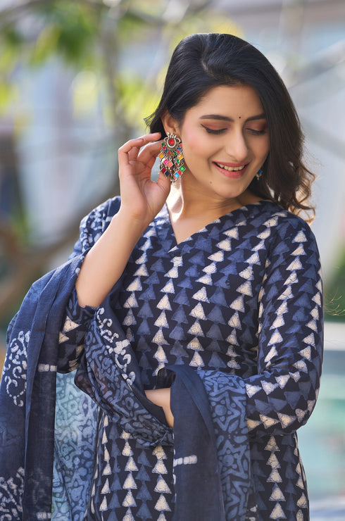 Light Sky Printed Pure Cotton Kurta And Pant Set