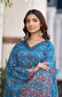 Blue Floral Print, Embellished Viscose Rayon Kurta, Pant And Dupatta Set