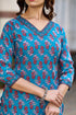 Blue Floral Print, Embellished Viscose Rayon Kurta, Pant And Dupatta Set