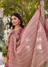 Maroon, Beige Checkered Viscose Rayon Kurta, Pant And Dupatta Set