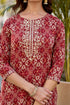 Maroon, Beige Checkered Viscose Rayon Kurta, Pant And Dupatta Set