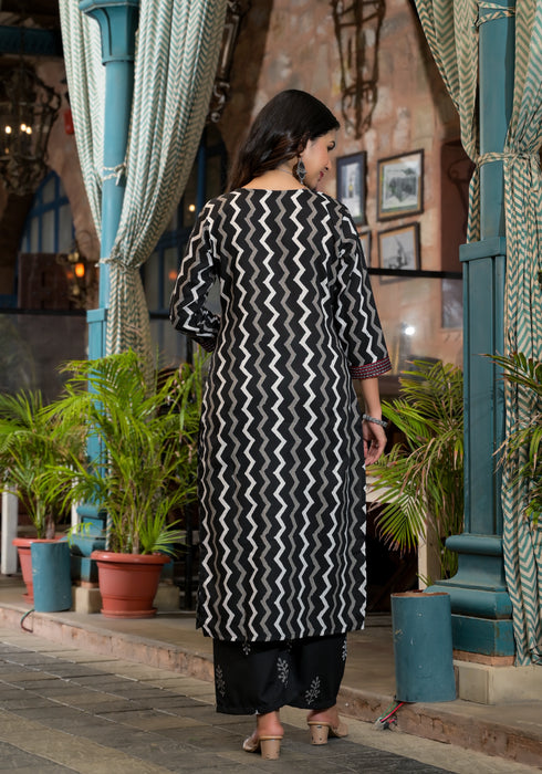 Black Kurta And Pant Set With Dupatta