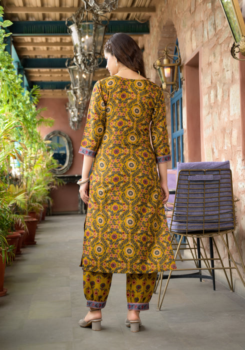 Yellow Embroidery Viscose Rayon Kurta, Pant And Dupatta Set