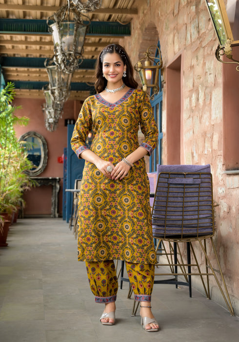 Yellow Embroidery Viscose Rayon Kurta, Pant And Dupatta Set