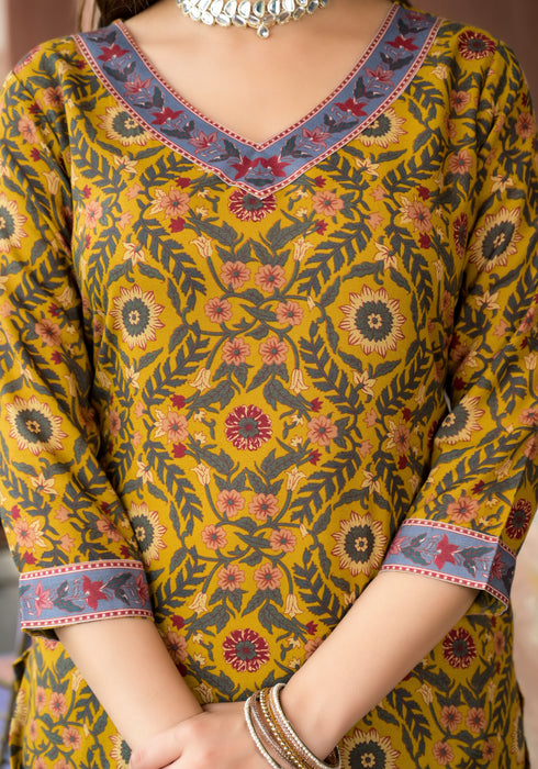 Yellow Embroidery Viscose Rayon Kurta, Pant And Dupatta Set