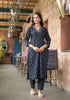 Navy Blue Embroidery Viscose Rayon Kurta, Pant And Dupatta Set