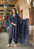 Navy Blue Embroidery Viscose Rayon Kurta, Pant And Dupatta Set