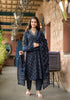 Navy Blue Embroidery Viscose Rayon Kurta, Pant And Dupatta Set