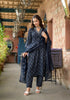 Navy Blue Embroidery Viscose Rayon Kurta, Pant And Dupatta Set