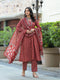 Red Embroidery Viscose Rayon Kurta, Pant And Dupatta Set