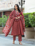 Red Embroidery Viscose Rayon Kurta, Pant And Dupatta Set