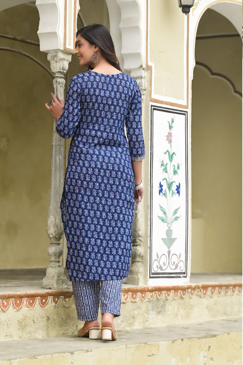 White Printed Viscose Rayon Kurta And Pant Set