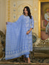 Blue Embroidery Viscose Rayon Kurta, Pant And Dupatta Set