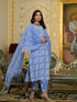 Blue Embroidery Viscose Rayon Kurta, Pant And Dupatta Set