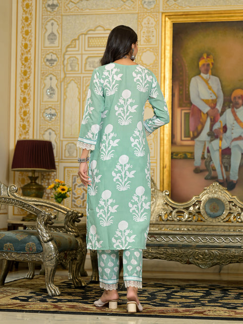 Green Embroidery Viscose Rayon Kurta, Pant And Dupatta Set