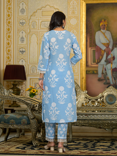 Blue Embroidery Viscose Rayon Kurta, Pant And Dupatta Set