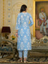 Blue Embroidery Viscose Rayon Kurta, Pant And Dupatta Set