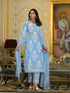 Blue Embroidery Viscose Rayon Kurta, Pant And Dupatta Set