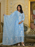 Blue Embroidery Viscose Rayon Kurta, Pant And Dupatta Set