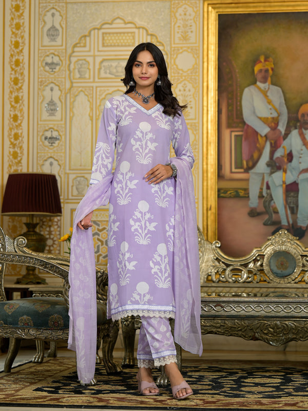 Purple Embroidery Viscose Rayon Kurta, Pant And Dupatta Set