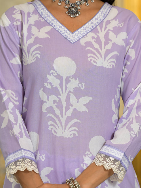 Purple Embroidery Viscose Rayon Kurta, Pant And Dupatta Set