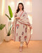 Alvami Women's Off White Printed Viscose Straight Kurta Pant with Dupatta Set