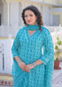 Alvami Women's Blue Printed Straight Kurta Pant With Dupatta Set