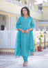Alvami Women's Blue Printed Straight Kurta Pant With Dupatta Set