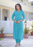 Alvami Women's Blue Printed Straight Kurta Pant With Dupatta Set