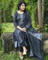 Alvami Women’s Blue Yoke Embroidered & Floral Printed Straight Kurta Pant with Dupatta Set