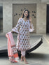 White Printed Pure Cotton Kurta And Pant Set