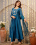 Alvami Women’s Premium Morepeach Silk Embroidered Anarkali Kurta Pant With Dupatta Set