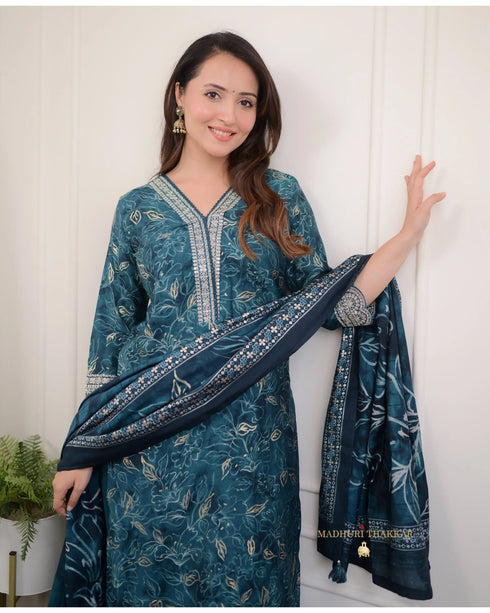 Morepeach Embroidery Viscose Rayon Kurta, Pant And Dupatta Set