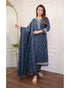 Viscose Navy Blue Kurta And Pant Set With Dupatta