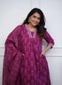 Alvami Women’s Pink Printed Viscose Anarkali Kurta Pant With Dupatta Set