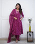 Alvami Women’s Pink Printed Viscose Anarkali Kurta Pant With Dupatta Set
