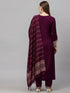Wine Embroidery silk Kurta And Pant Set With Dupatta