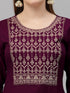 Wine Embroidery silk Kurta And Pant Set With Dupatta