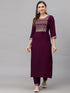 Wine Embroidery silk Kurta And Pant Set With Dupatta